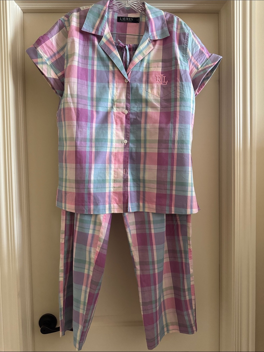 Lauren Ralph Lauren Pastel Plaid Cotton Pajama Set in Pink, Lavender, Mint